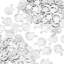 120 pcs 304 breloques en acier inoxydable, lune avec étoile