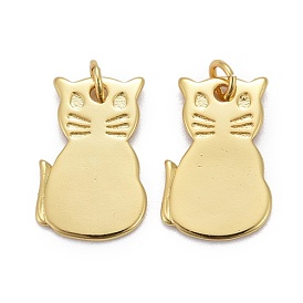 Brass Pendants, Long-Lasting Plated, with Jump Rings, Cat