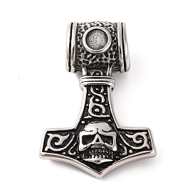 316 Surgical Stainless Steel Pendants, Thor's Hammer with Skull Charm