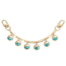 Brass Figaro Chains Bag Strap, with Swivel Clasps and Brass Flat Round Pendant, for Bag Replacement