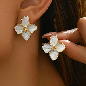 Fashionable Zinc Alloy Flower Stud Earrings, Perfect For Daily Wear