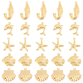 30Pcs 5 Style 304 Stainless Steel Pendants, Ocean Animal