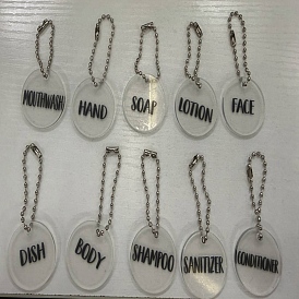 10Pcs 10 Styles Disc Acrylic Hanging Ornaments with Iron Ball Chains for Bathroom, Platinum