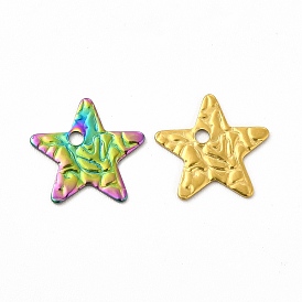 Ion Plating(IP) 304 Stainless Steel Charms, Textured, Star Charm