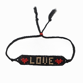 Pulsera de eslabones de amistad de corazón de amor de palabra de banda ancha de semilla de vidrio para mujer