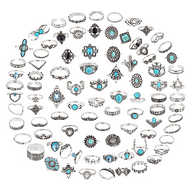 85 шт. 85 набор открытых колец-манжет в виде ромба, короны, сердца, луны и цветка со стразами и бусинами из искусственной бирюзы, кольца из сплава для женщин