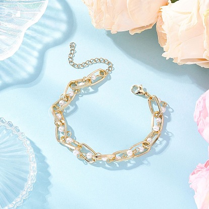 Браслеты из алюминиевой кабельной цепи, Женские бусины из искусственного жемчуга из АБС-пластика