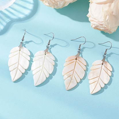 Болтаться серьги оболочки естественно, лист, с фурнитурой для сережек из нержавеющей стали, платина