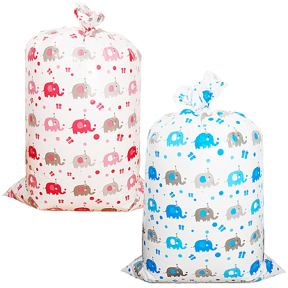 2Pcs 2 Colors Christmas Rectangle Plastic Elephant Print Gift Storage Big Bags, with Rope