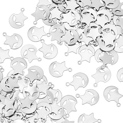 120 pcs 304 breloques en acier inoxydable, lune avec étoile