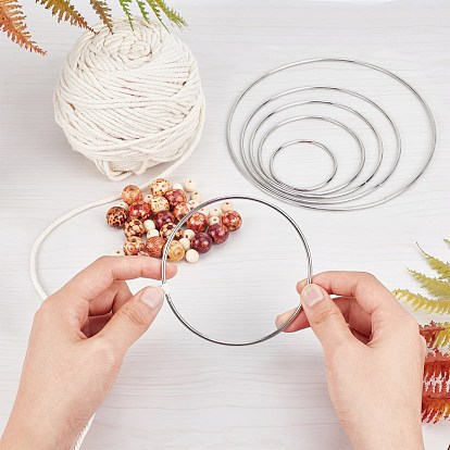 DIY Woven Net/Web Shape Home Decorate Makings, with Iron Linking Rings, Wood Beads and Cotton String Threads