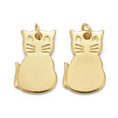 Brass Pendants, Long-Lasting Plated, with Jump Rings, Cat