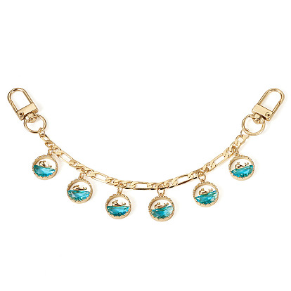 Brass Figaro Chains Bag Strap, with Swivel Clasps and Brass Flat Round Pendant, for Bag Replacement