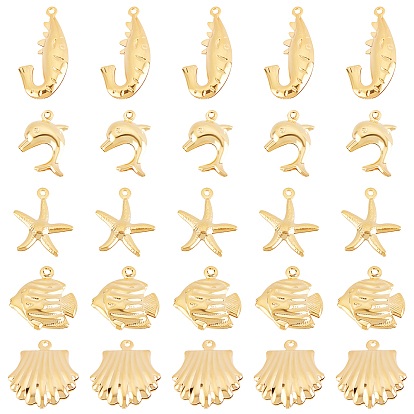 30Pcs 5 Style 304 Stainless Steel Pendants, Ocean Animal