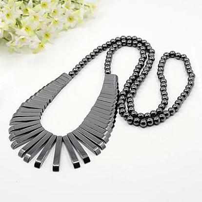 Fashionable Magnetic Synthetic Hematite Graduated Beads Necklaces, Triangle, 38.5 inch 