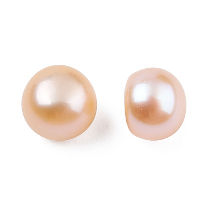 Half Drilled Natural Cultured Freshwater Pearl Beads, Half Round