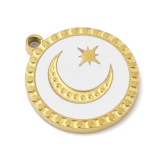 304 нержавеющей стальной эмали подвески, лазерная резка, плоская круглая с подвеской в виде лунной звезды, реальный 18 k позолоченный
