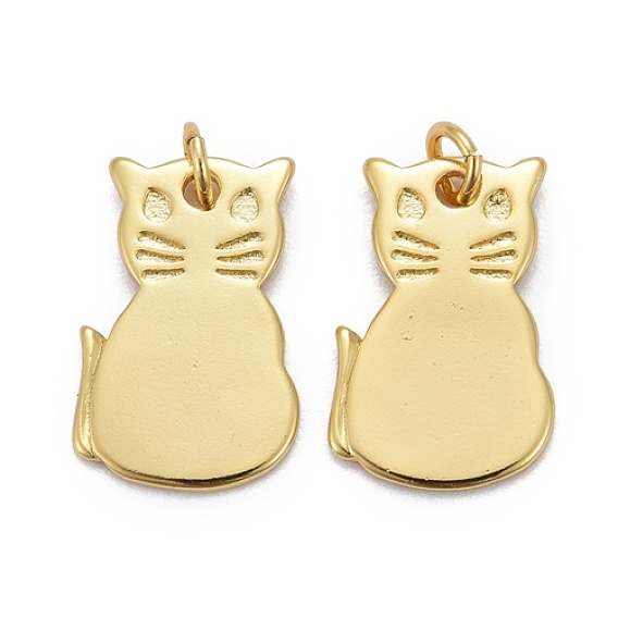 Brass Pendants, Long-Lasting Plated, with Jump Rings, Cat
