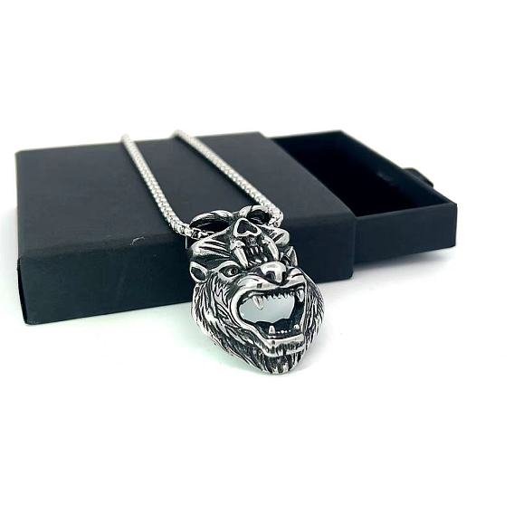 Ожерелья из нержавеющей стали с подвеской в виде черепа и головы волка для мужчин