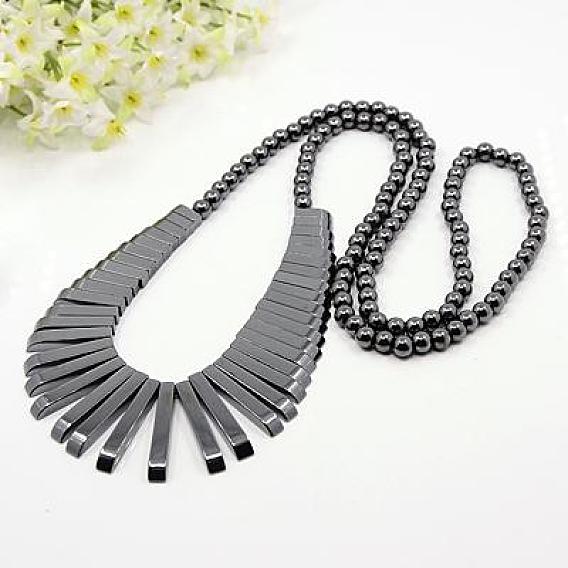 Fashionable Magnetic Synthetic Hematite Graduated Beads Necklaces, Triangle, 38.5 inch 