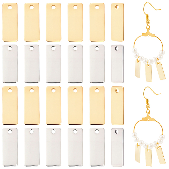 120Pcs 2 Colors 201 Stainless Steel Charms, Stamping Blank Tag, Rectangle
