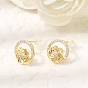 Brass Micro Pave Cubic Zirconia Stud Earrings for Women, Flower, 925 Sterling Silver Stud Earrings for Women