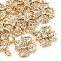 SHEGRACE Brass Micro Pave Clear Cubic Zirconia Pendants, Cadmium Free & Nickel Free & Lead Free, Four Leaf Clover Charms