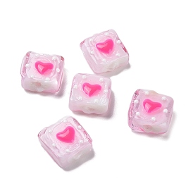 Brins de perles en émail au chalumeau faits à la main pour la Saint-Valentin, carré avec coeur