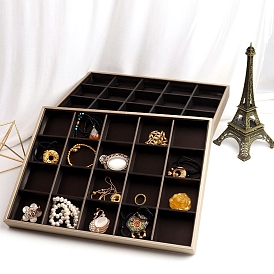 20 Grids PU Imitation Leather Jewelry Display Prestentions, Rectangle Jewelry Trays