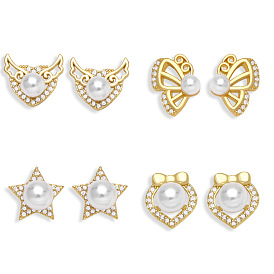 Pearl Heart Earrings with Butterfly Design - Elegant and Trendy Jewelry