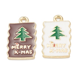 Alloy Enamel Pendants, for Christmas, Light Gold Plated, Rectangle with Tree Pattern