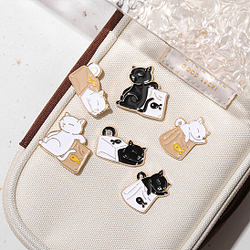 Cat with Fish Bag Enamel Pin, Alloy Animal Brooch for Clothes Backpack
