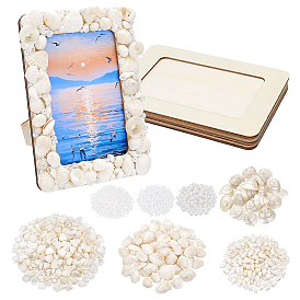Наборы материалов для изготовления деревянных подставок для фоторамок своими руками, включить в оформление природные ракушки, имитация жемчуга акриловые