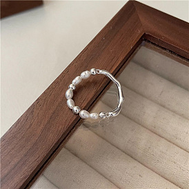 Irregular liquid beaded ring women's fashion personality all-match temperament pearl S925 silver ring index finger ring