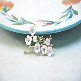 Ladies' temperament peach blossom pearl brooch versatile pin niche high-end silk scarf buckle