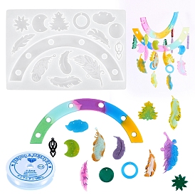 DIY Wind Chime Making Kits, including Moon/Feather/Tree Pendant Silicone Molds, Elastic Crystal Thread