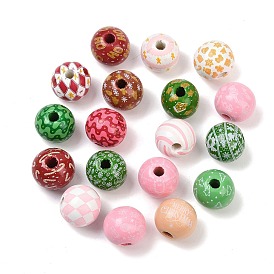 Рождественские печатные европейские бусины из дерева схима, круглые