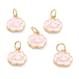Real 18K Gold Plated Brass Charms, with Enamel and Jump Rings, Long-Lasting Plated, Cloud with Smile Face