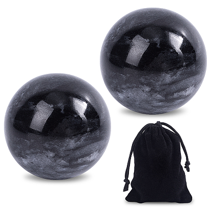 2 Stück natürliche schwarze Jade-Massagekugeln, mit 1pc Samtbeuteln