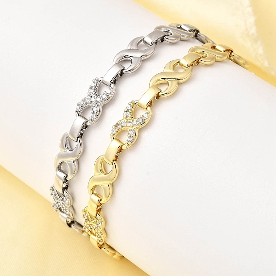 Браслеты из латунной цепочки для женщин, бесконечность, с кубического циркония, долговечный, стойки покрытие, без свинца и без кадмия