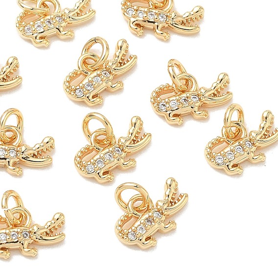 SHEGRACE Brass Micro Pave Clear Cubic Zirconia Pendants, Cadmium Free & Nickel Free & Lead Free, Crocodile Charms