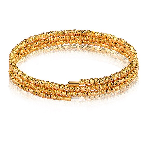 Brass Twisted Flower Beaded Cuff Bangle, Triple Layer Wrap Bangle
