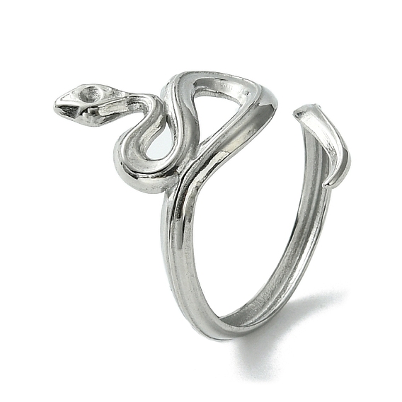 304 Stainless Steel Open Cuff Ring, Snake