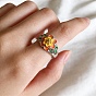 Adjustable Alloy Enamel Finger Rings for Women, Flower