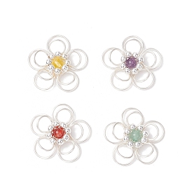 4 шт. 4 стили подвески-цветы из натурального аметиста, кварцевого кристалла, зеленого авантюрина и сердолика, обернутые круглой медной проволокой, серебряный цвет гальваническим, смешанные окрашенные и неокрашенные