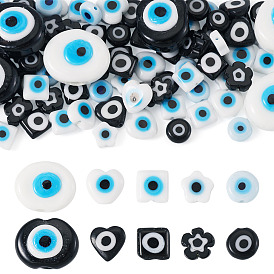 74Pcs 10 Styles Handmade Evil Eye Lampwork Beads, Mixed Shape