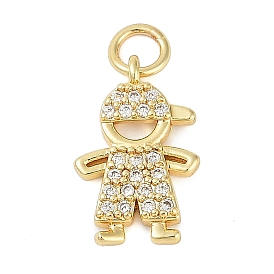 Rack Plating Brass Micro Pave Cubic Zirconia Pendants, Lead Free & Cadmium Free, Long-Lasting Plated, Human Charms, with Jump Ring