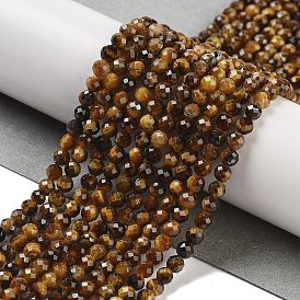Natural Tiger Eye Beads Strands, Faceted, Round, Grade AB+