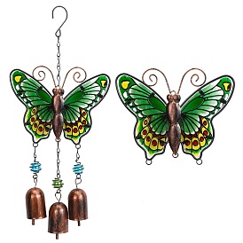 Iron Wind Chimes, with Glass Beads & Cabochons, Butterfly, Red Copper