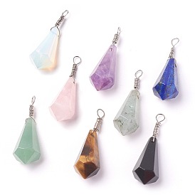 Mixed Gemstone Pendants, with Brass Findings, Cone